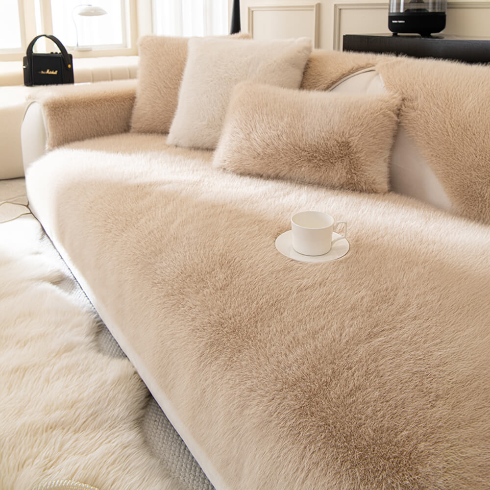 Warm Thick Faux Fur Sofa Protector Non-Slip Couch