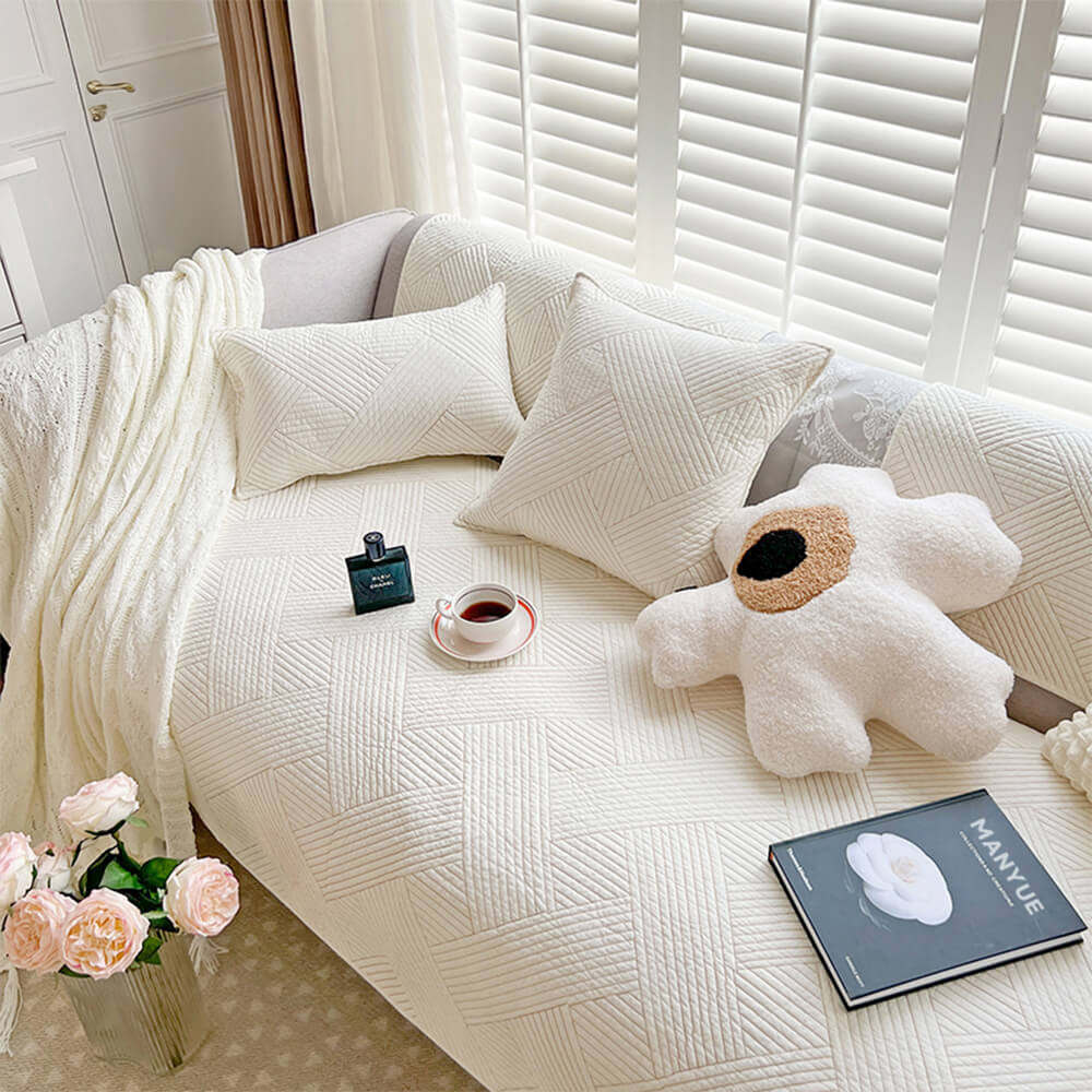 Minimalist All-Season Solid Cotton Geometric Quilt