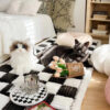 Cream-colored Large Plaid Square Fuzzy Pet Dog Mat