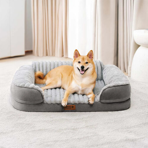 Fluffy Plush Orthopedic Washable Bolster Dog Bed -