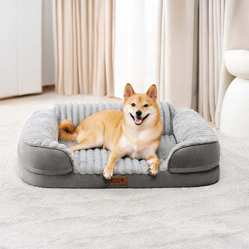 Fluffy Plush Orthopedic Washable Bolster Dog Bed -