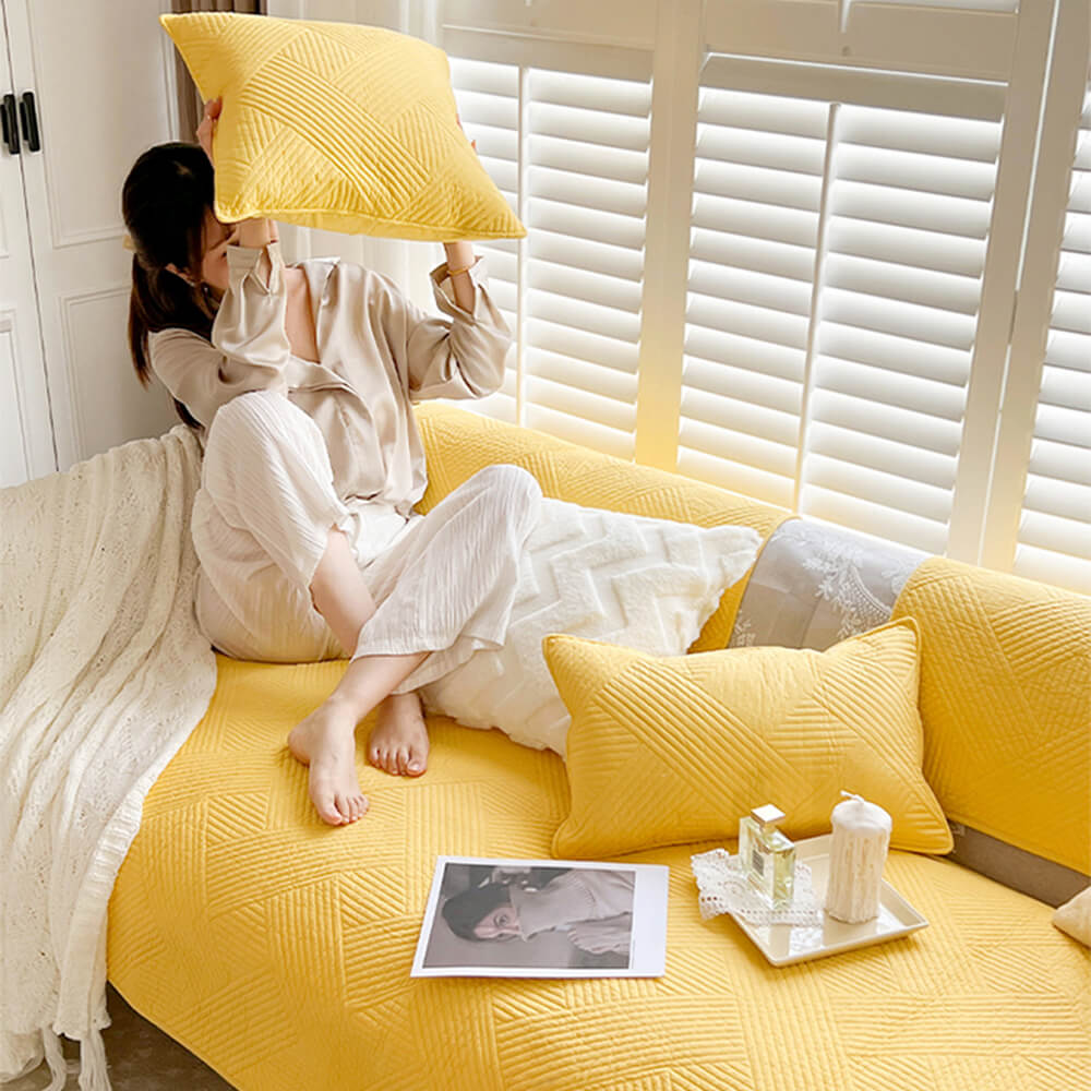 Minimalist All-Season Solid Cotton Geometric Quilt