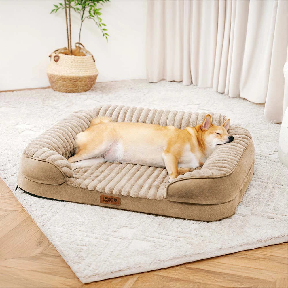 Fluffy Plush Orthopedic Washable Bolster Dog Bed -