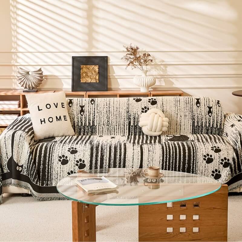 Cartoon Paw Print Chenille Anti-Scratch Throw Couc