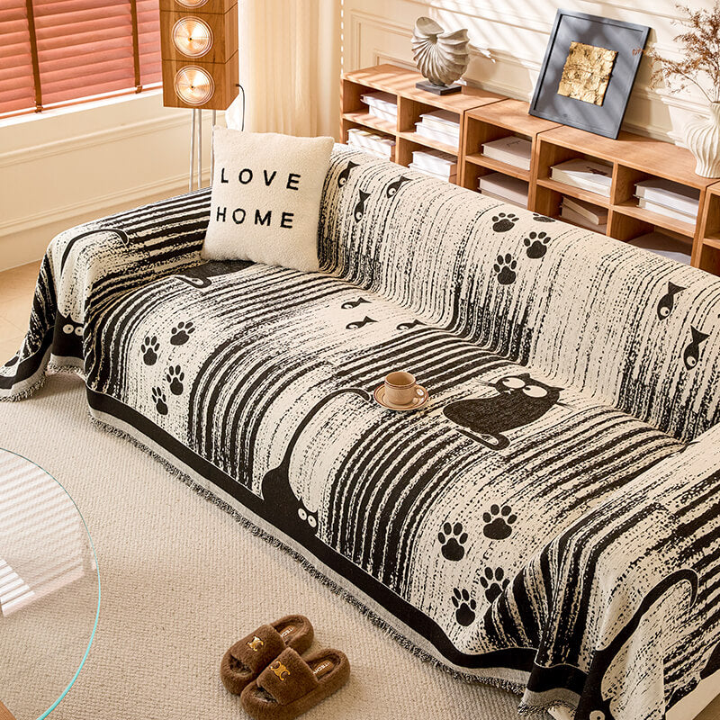 Cartoon Paw Print Chenille Anti-Scratch Throw Couc