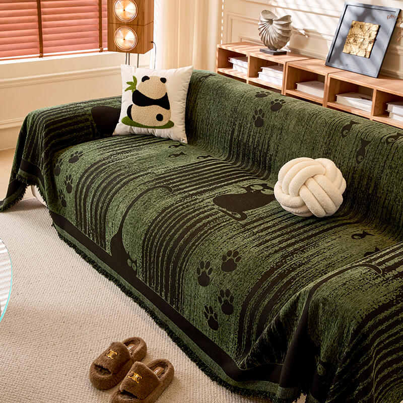 Cartoon Paw Print Chenille Anti-Scratch Throw Couc