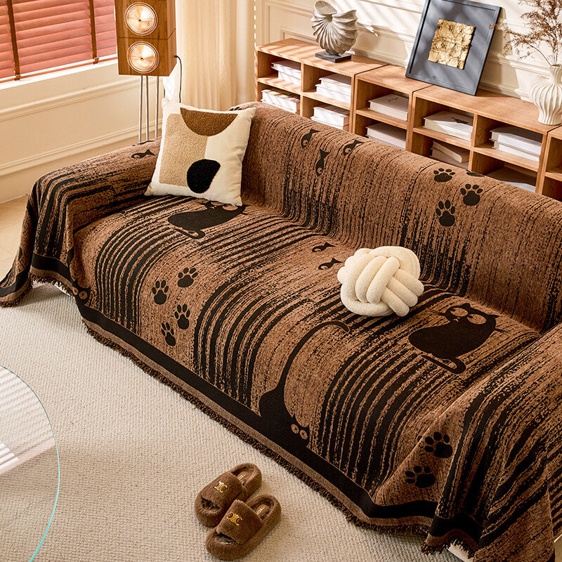 Cartoon Paw Print Chenille Anti-Scratch Throw Couc