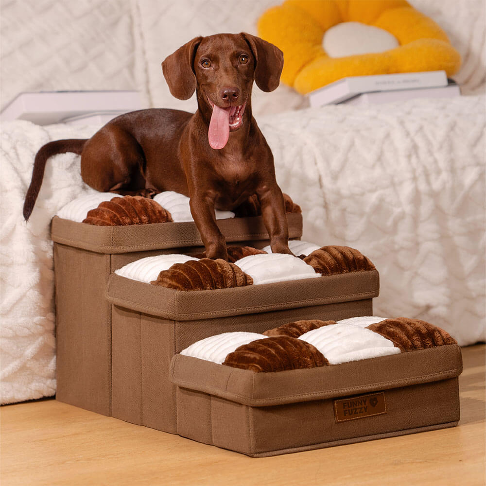 Chessboard Plaid Handcrafted Dog Stairs with Stora