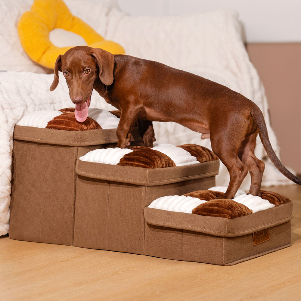 Chessboard Plaid Handcrafted Dog Stairs with Stora