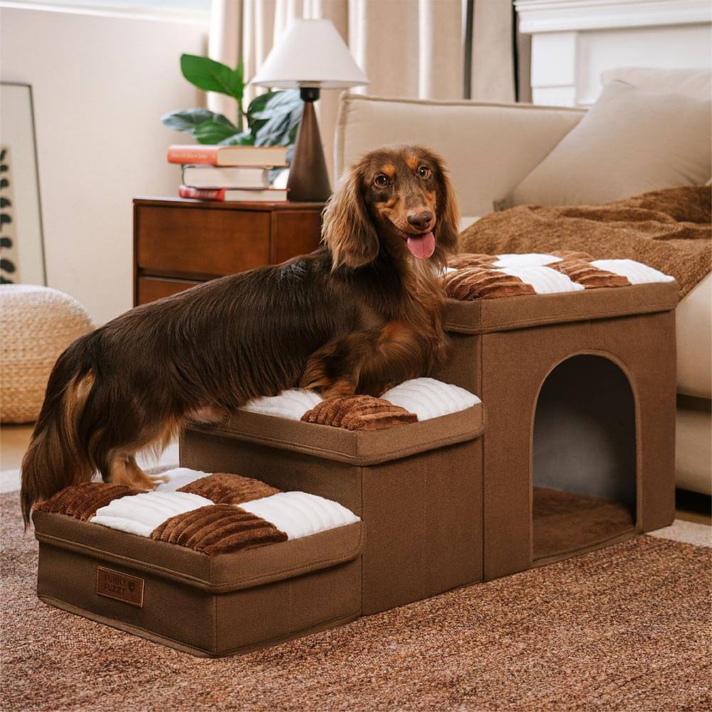Chessboard Plaid Handcrafted Dog Stairs with Stora