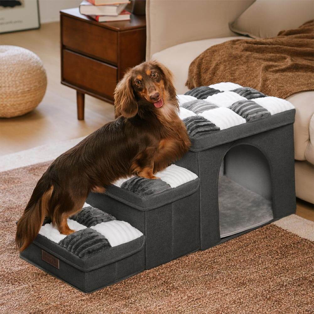 Chessboard Plaid Handcrafted Dog Stairs with Stora