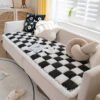 Cream-colored Large Plaid Square Fuzzy Pet Dog Mat