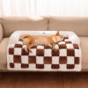 Cream Square Plaid Cozy Dog Mat Furniture Protecto