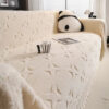 Cream Textured Jacquard Design Sofa Decorative Thr
