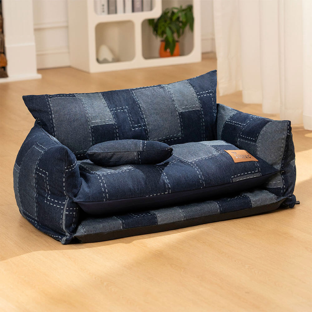 Denim Patchwork Style Pet Double Layer Sofa Dog So
