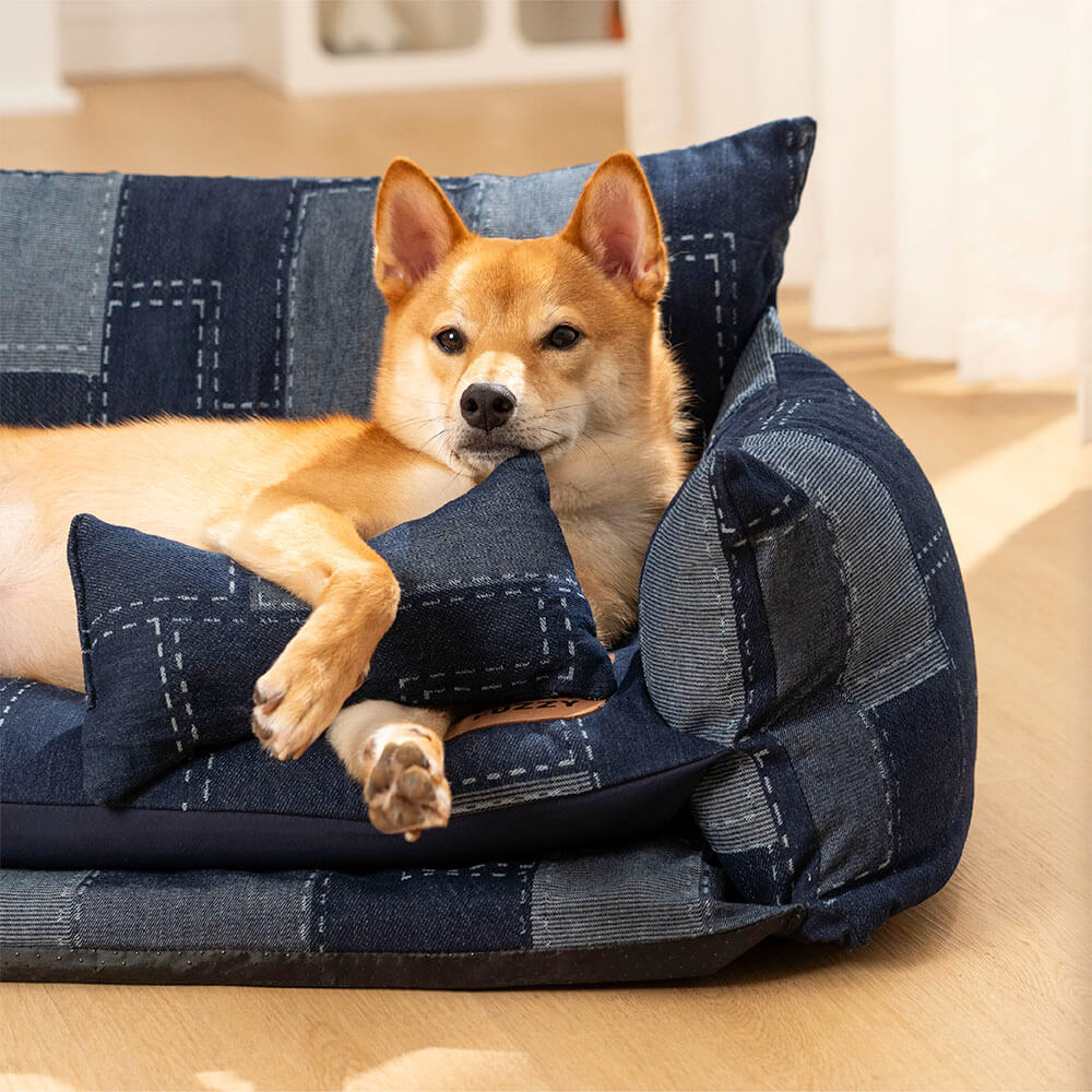 Denim Patchwork Style Pet Double Layer Sofa Dog So