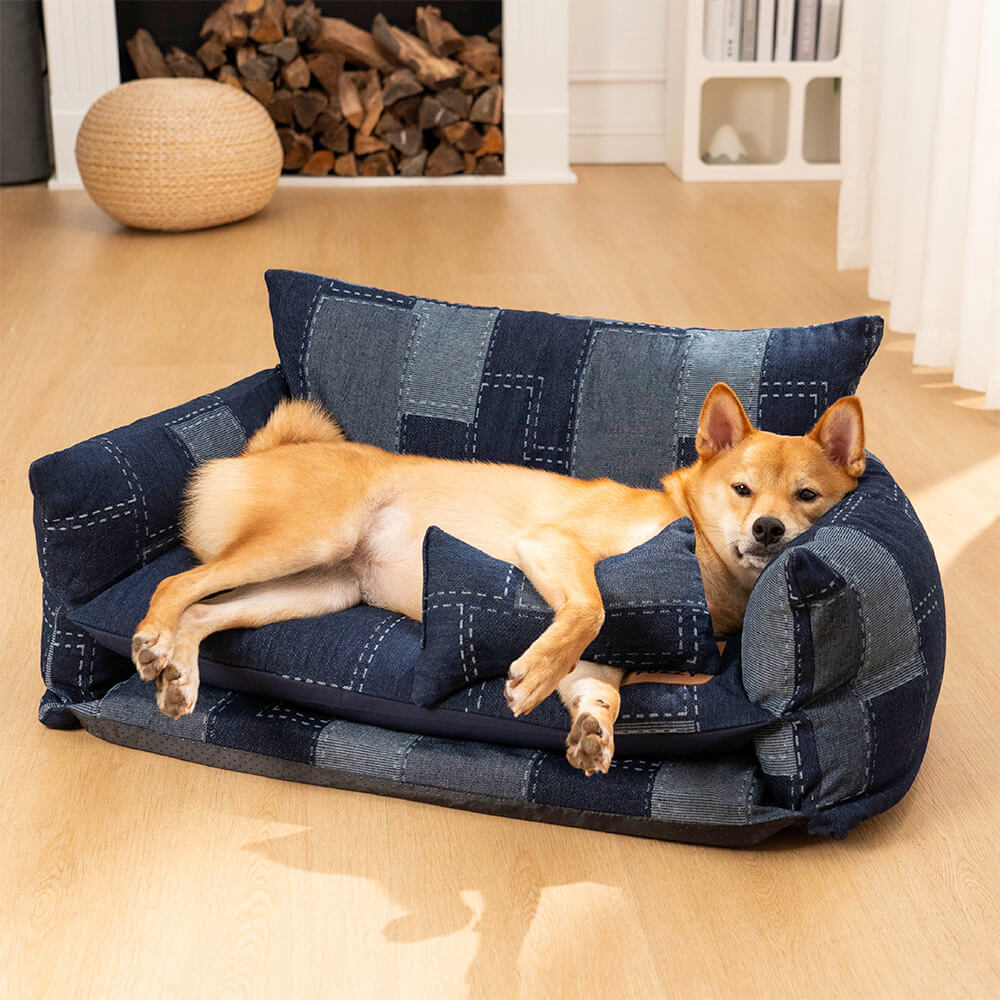 Denim Patchwork Style Pet Double Layer Sofa Dog So