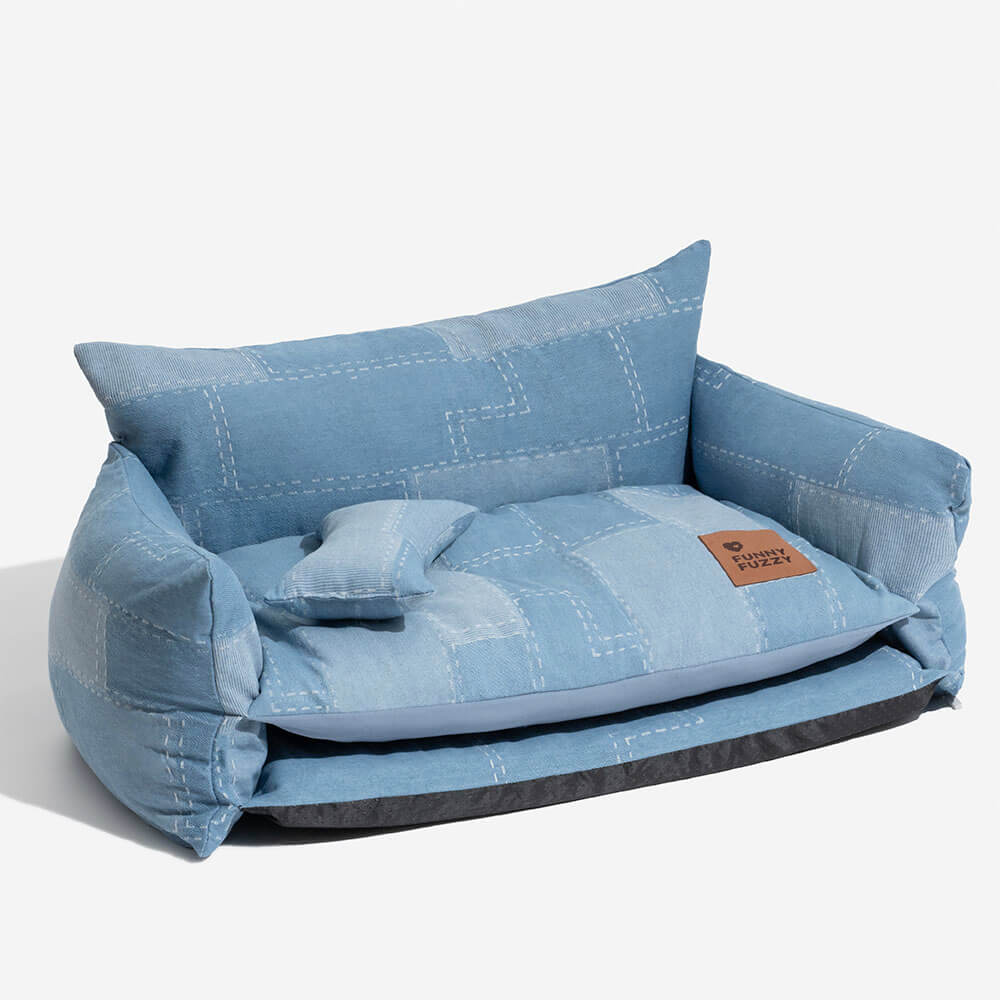 Denim Patchwork Style Pet Double Layer Sofa Dog So