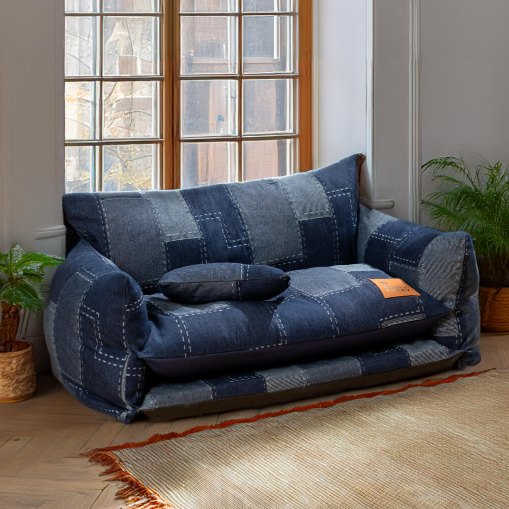 Denim Patchwork Style Pet Double Layer Sofa Dog So
