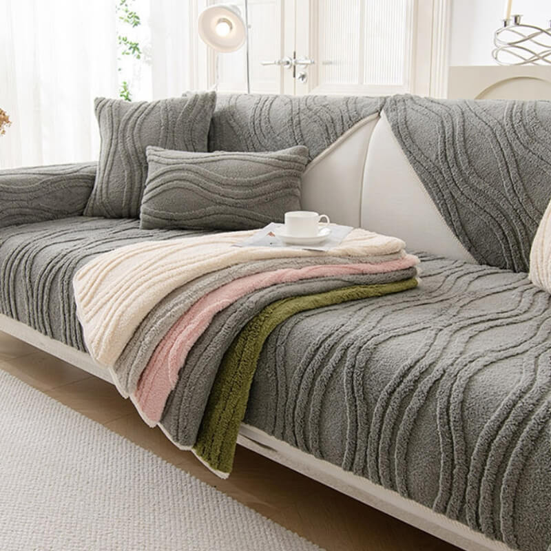 Elegant Grey Textured Non-Slip Thick Plush Couch C
