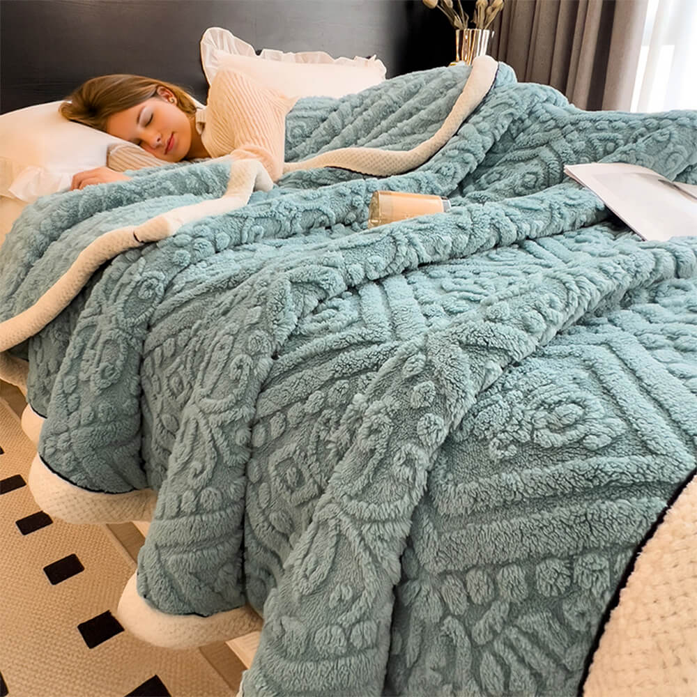 Baroque Style Embossed Milk Velvet Soft Fleece Bla