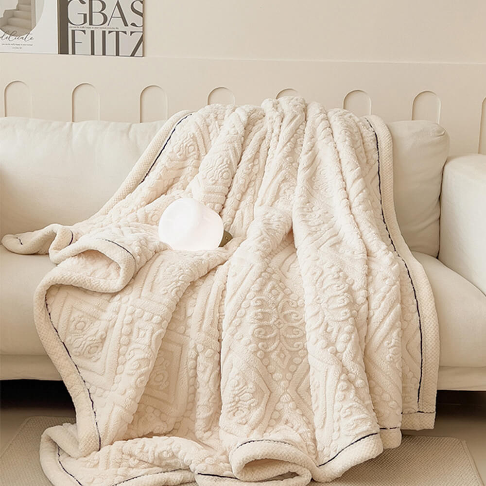 Baroque Style Embossed Milk Velvet Soft Fleece Bla