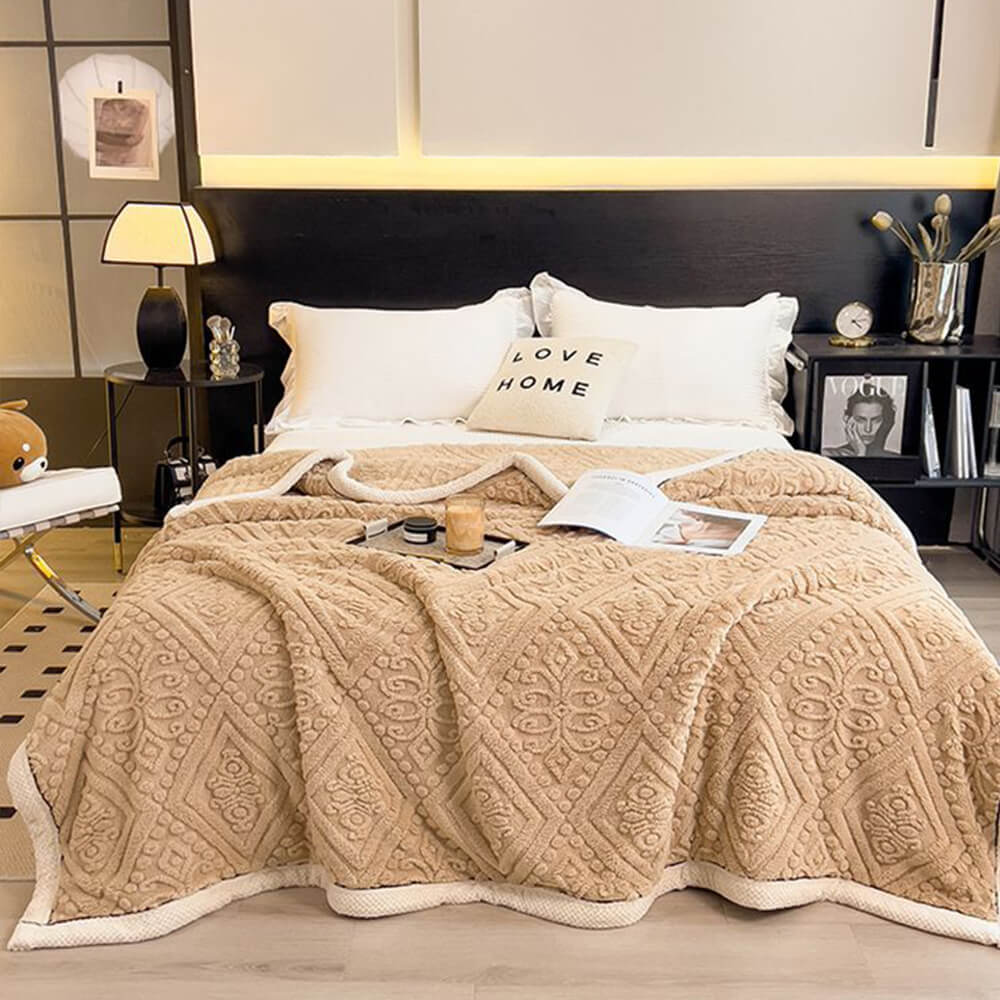 Baroque Style Embossed Milk Velvet Soft Fleece Bla