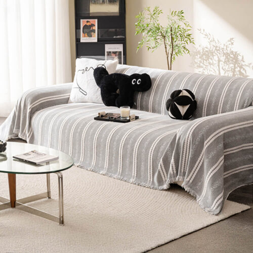 Decorative Stripe Tassel Chenille Throw Couch Cove