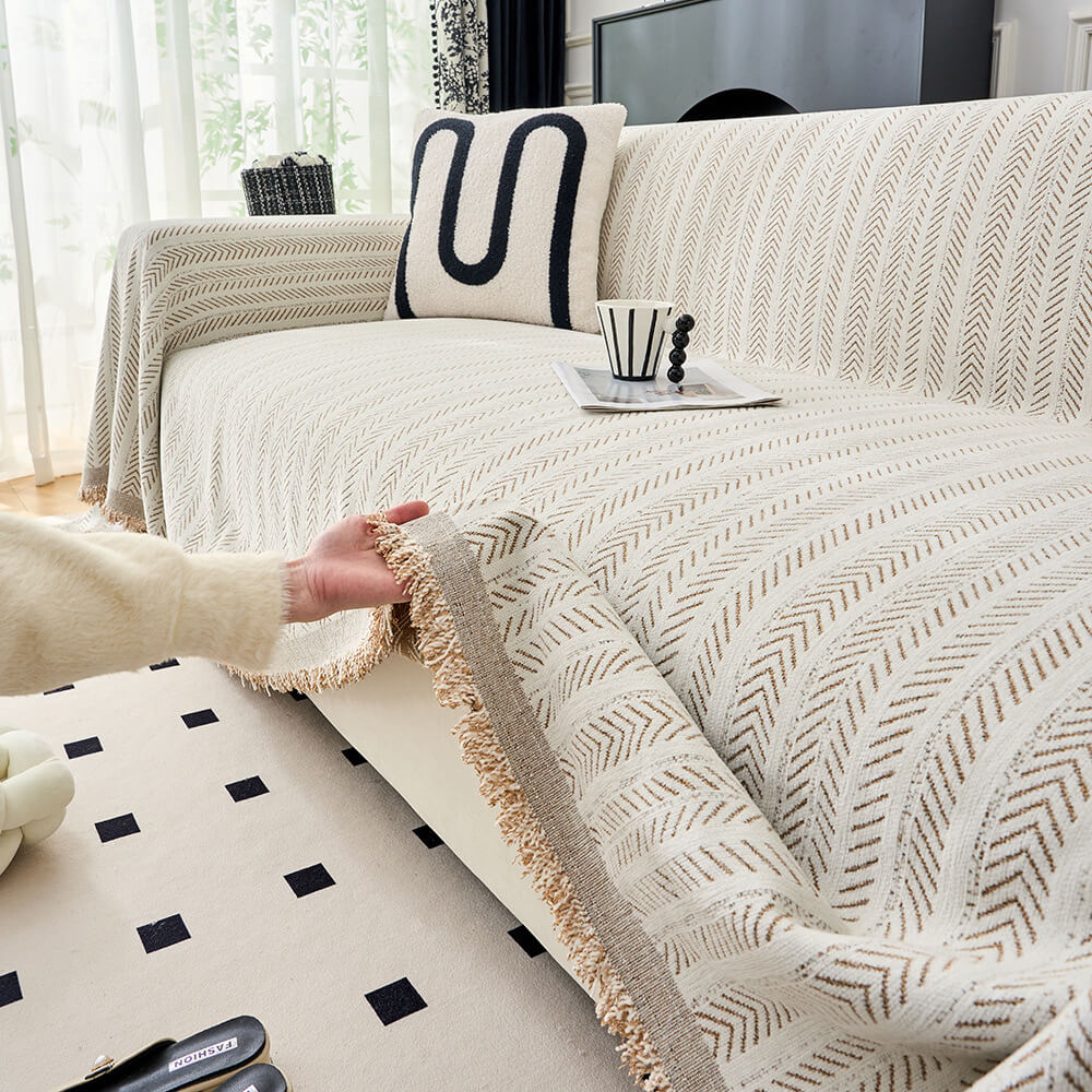 Elegant Herringbone Chenille Textured Throw Couch