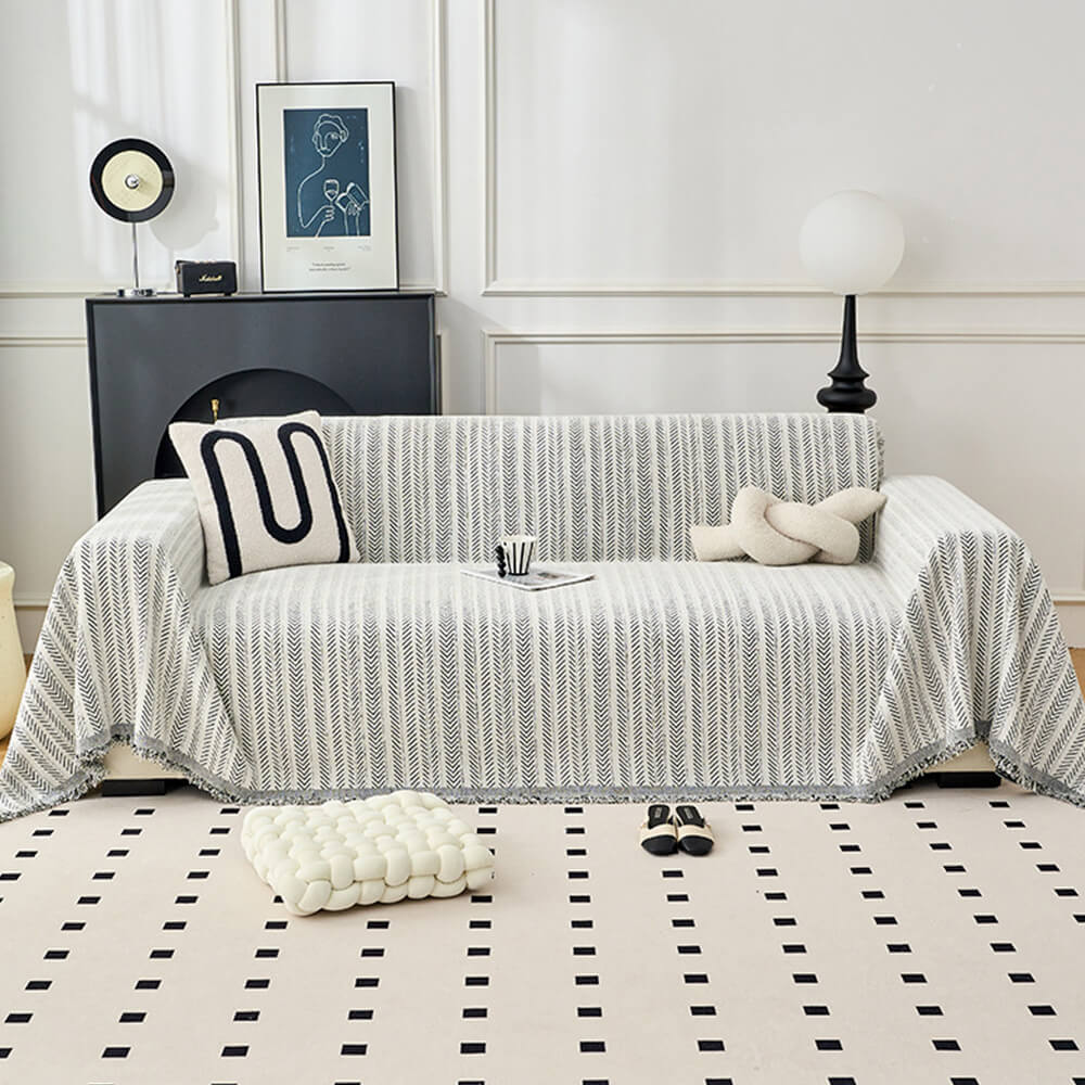 Elegant Herringbone Chenille Textured Throw Couch
