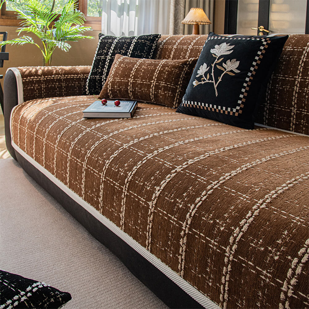 Elegant Checkered Jacquard Chenille All-Season Sof