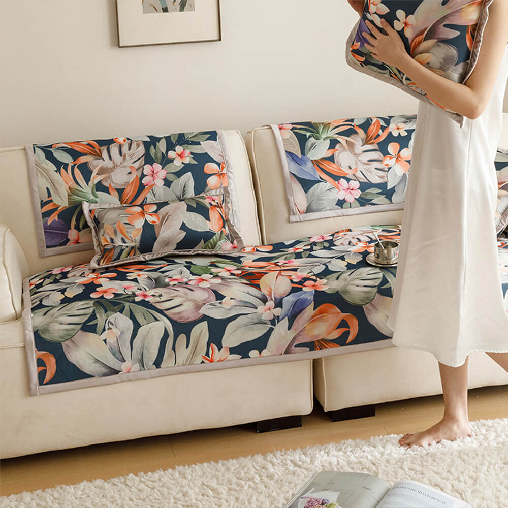 All-Season Cooling Pastoral Floral Couch Cover