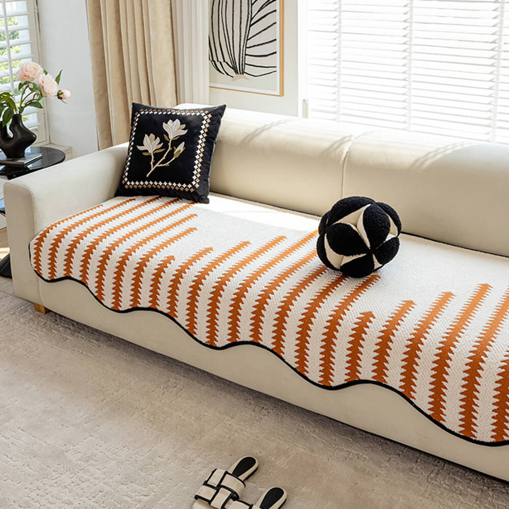 Modern Chevron Stripes Chenille Couch Cover with W
