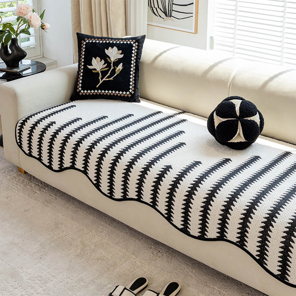 Modern Chevron Stripes Chenille Couch Cover with W