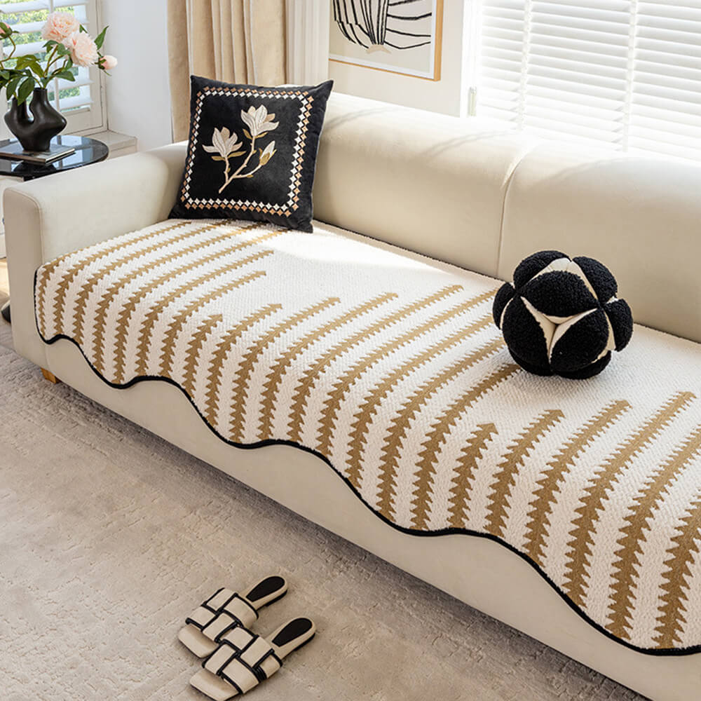 Modern Chevron Stripes Chenille Couch Cover with W