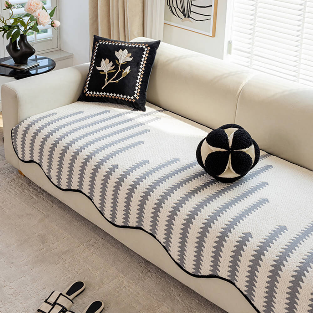 Modern Chevron Stripes Chenille Couch Cover with W