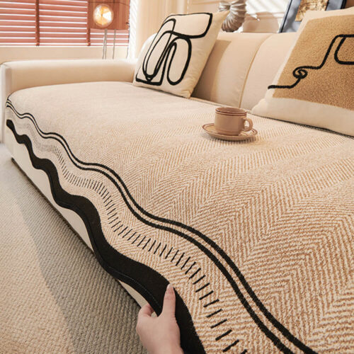 Non-Slip Herringbone Chenille Couch Cover with Wav