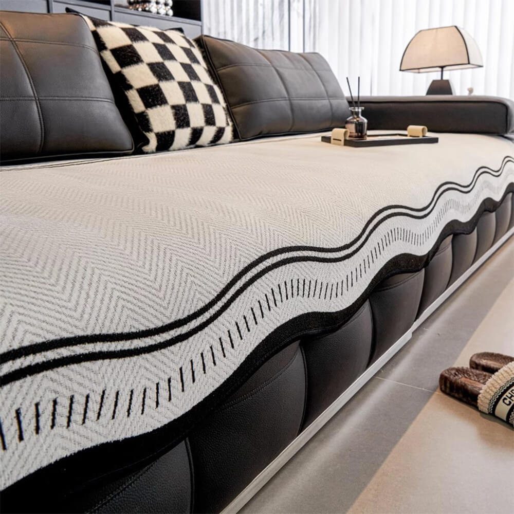 Non-Slip Herringbone Chenille Couch Cover with Wav