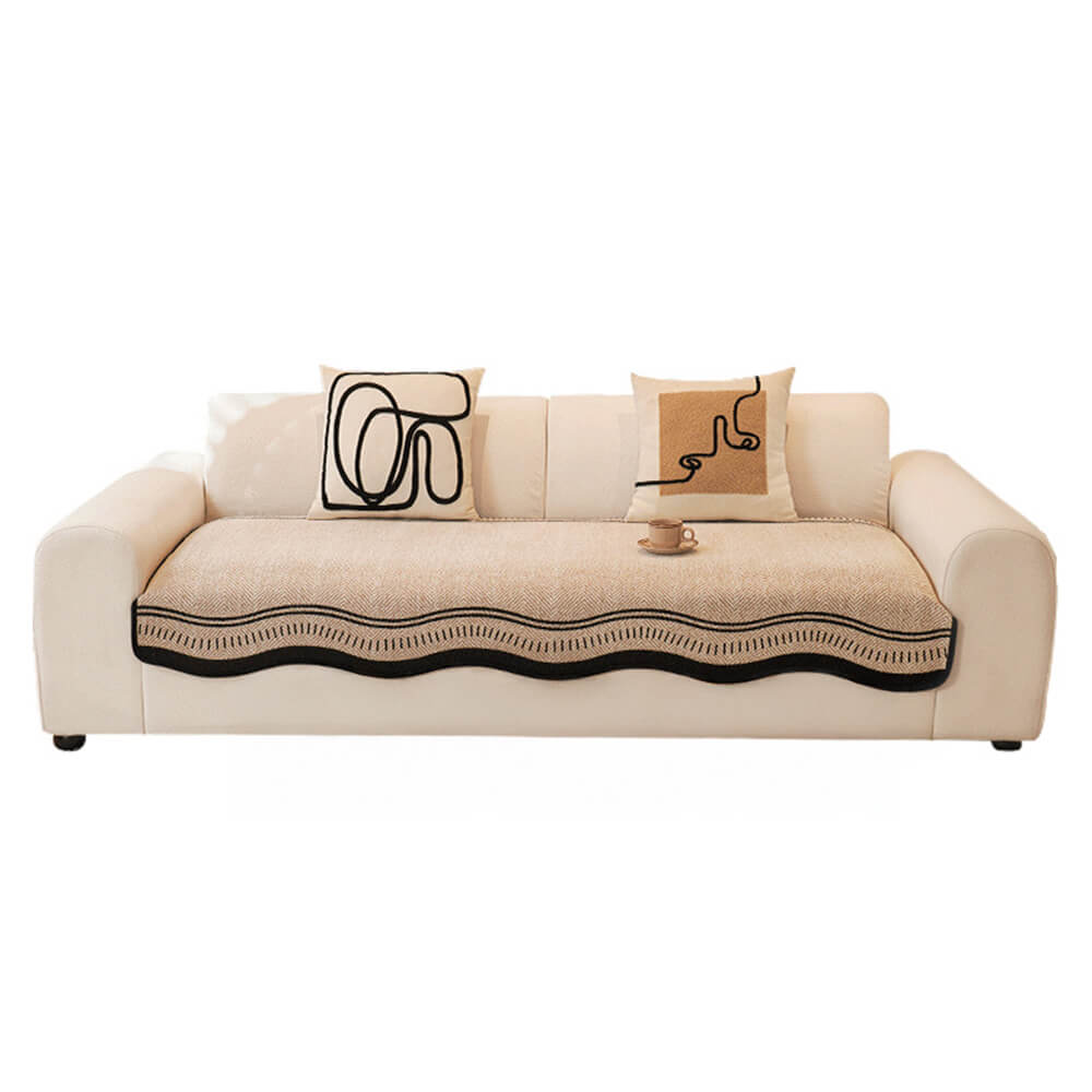 Non-Slip Herringbone Chenille Couch Cover with Wav