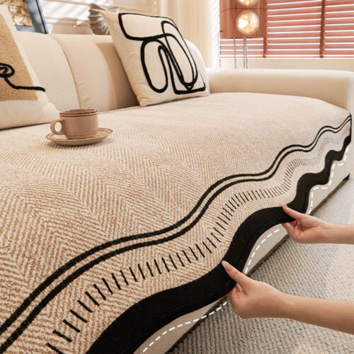 Non-Slip Herringbone Chenille Couch Cover with Wav