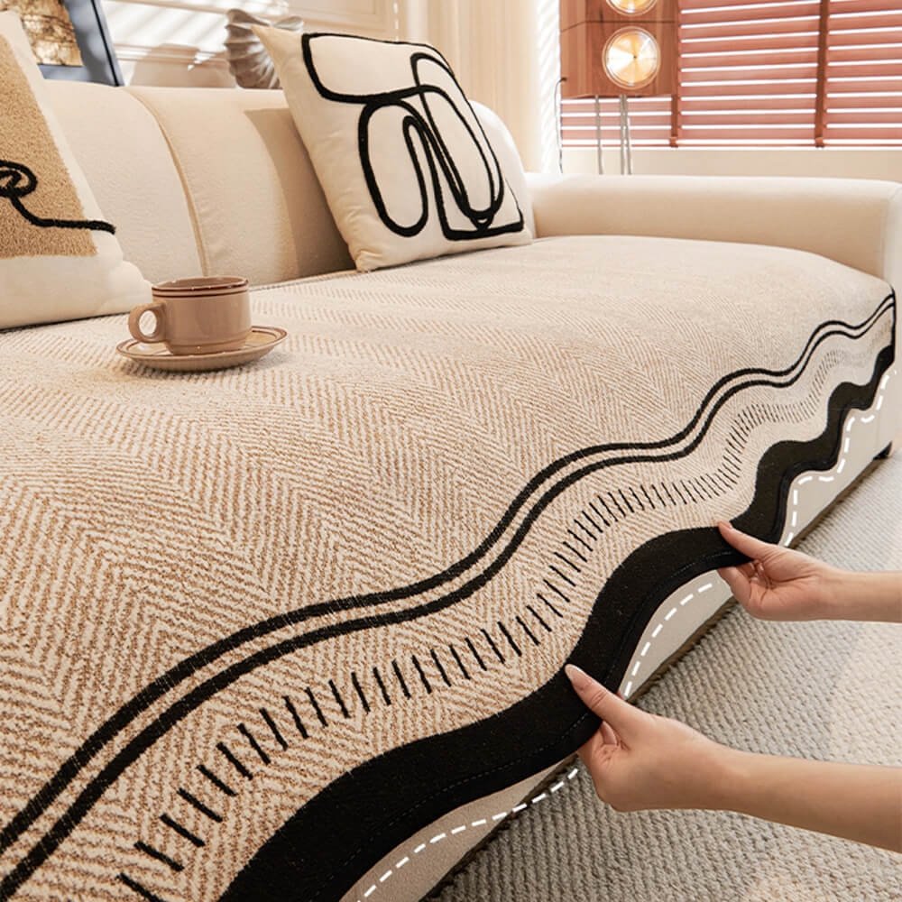 Non-Slip Herringbone Chenille Couch Cover with Wav