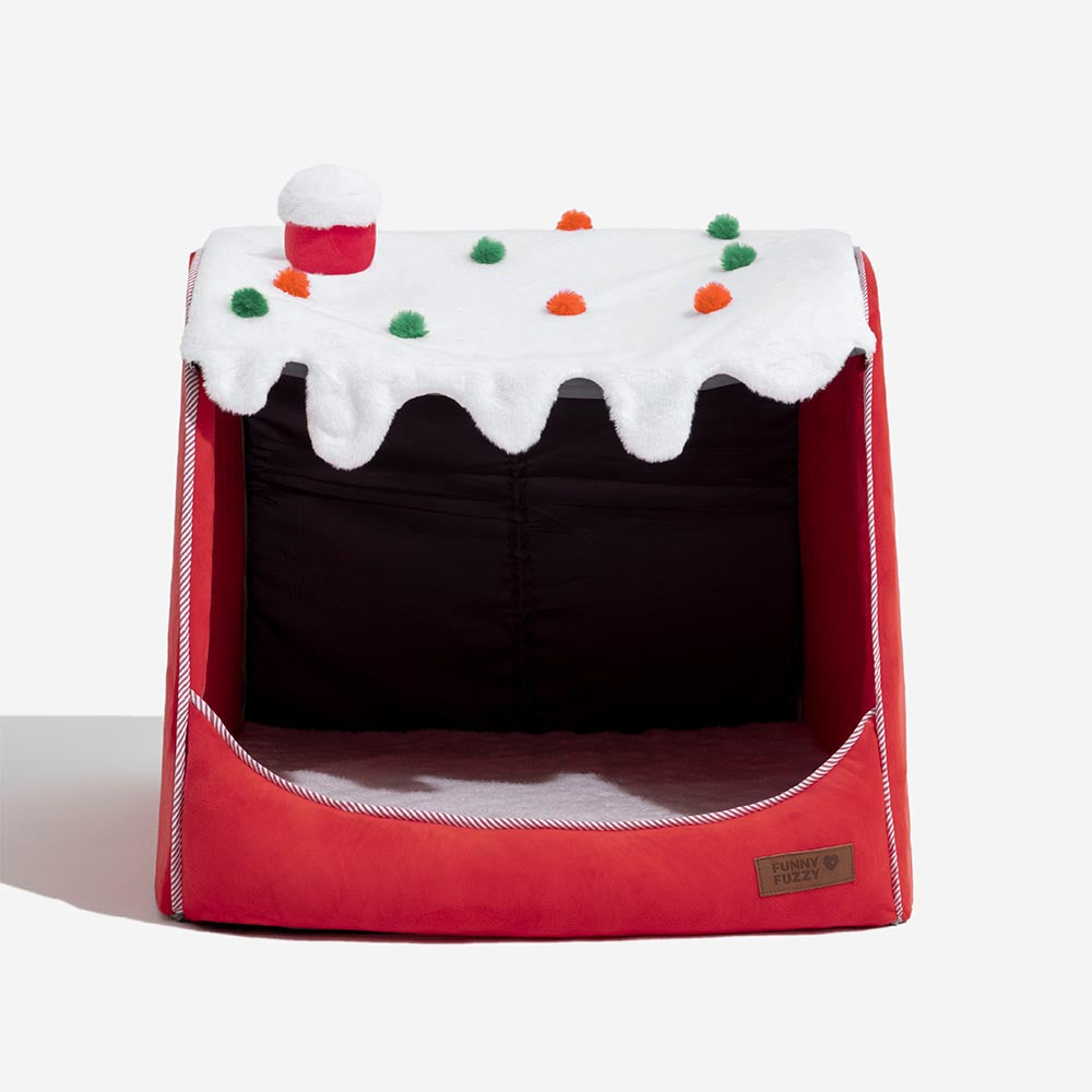 Festive Snow House Orthopedic Dog Bed - Christmas