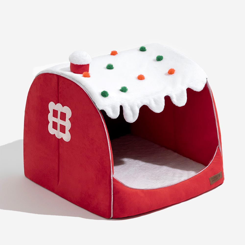 Festive Snow House Orthopedic Dog Bed - Christmas