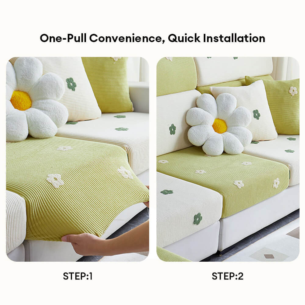 Floral Embroidered Fleece Sofa Anti-Scratch Stretc