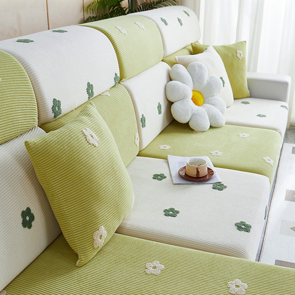 Floral Embroidered Fleece Sofa Anti-Scratch Stretc