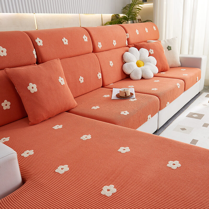 Floral Embroidered Fleece Sofa Anti-Scratch Stretc