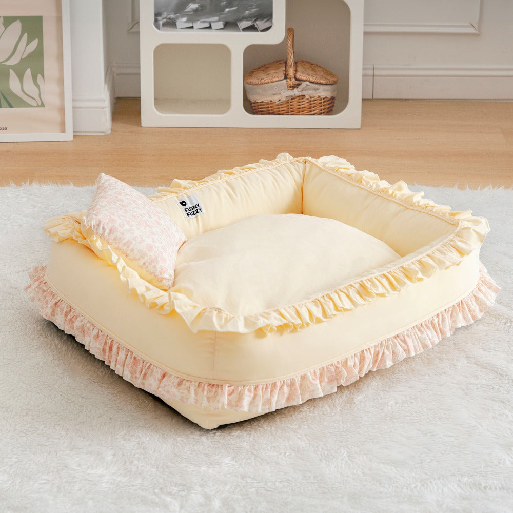 Floral Orthopedic Dog Bed Calming Pet Bed with Pil