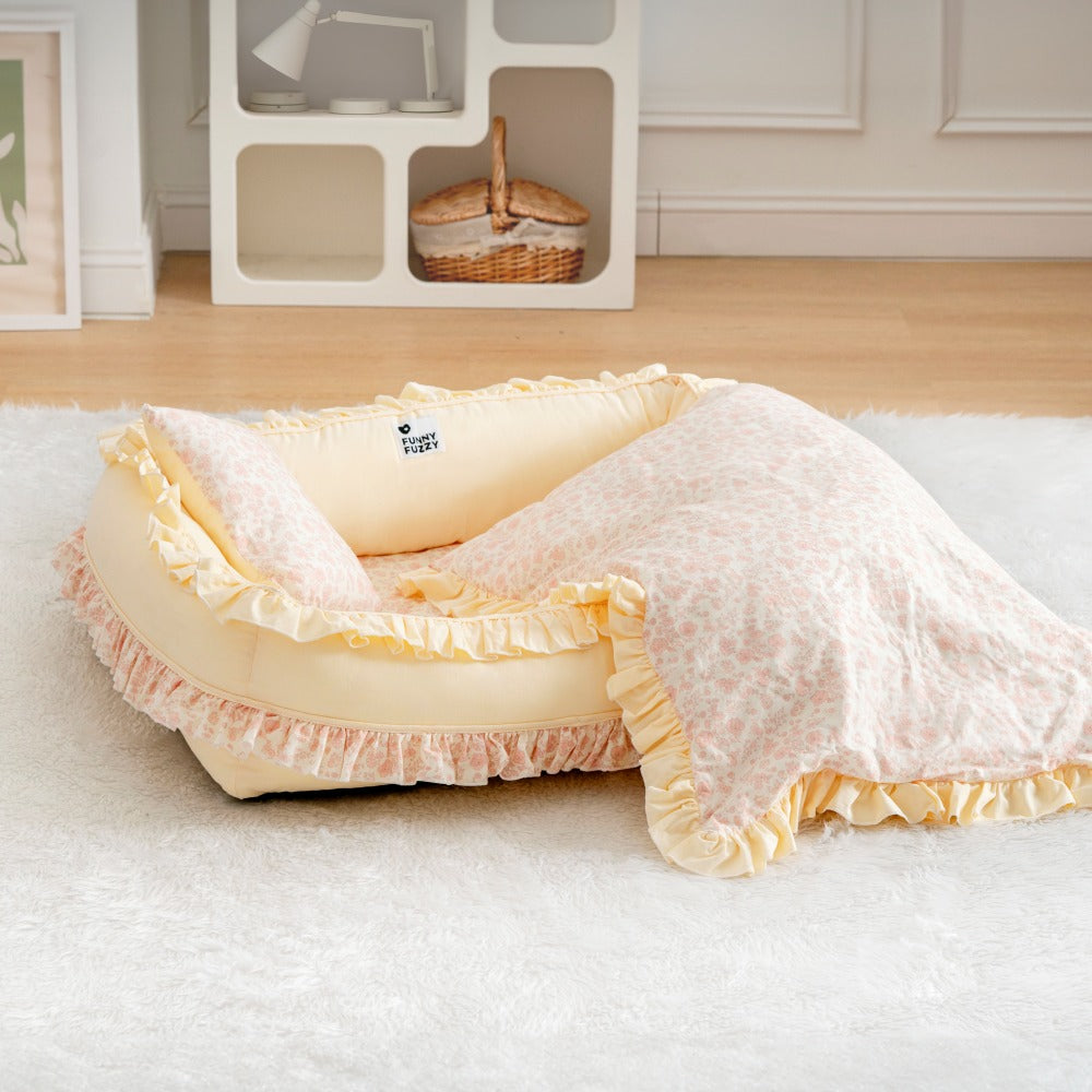 Floral Orthopedic Dog Bed Calming Pet Bed with Pil