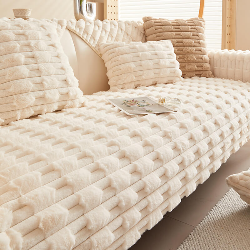 Fluffy Plush Striped Furniture Protector Couch Cov
