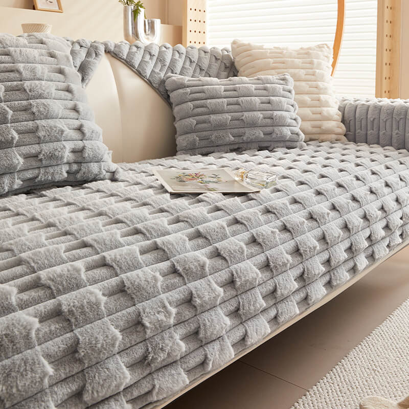 Fluffy Plush Striped Furniture Protector Couch Cov